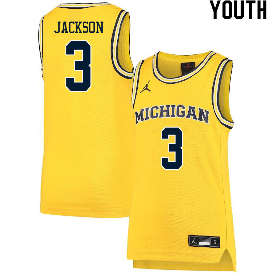 Youth #3 Zeb Jackson Michigan Wolverines College Basketball Jerseys Sale-Yellow - Click Image to Close